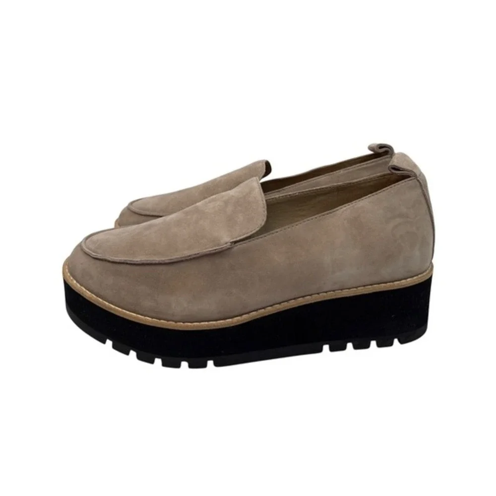 Eileen Fisher Ells Platform Loafers Womens 8 Taupe‎ Suede Chunky Slip On